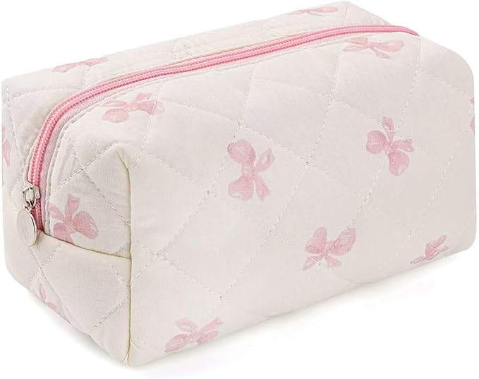 MZLUWM Floral Makeup Bag,Floral Quilted Make Up Bag,Large Cosmetic Bag,Fashionable Travel Makeup Pouch, Cute Portable Storage Bag,Puffy Coquette Makeup Bag, Attractive Quilted Pouch