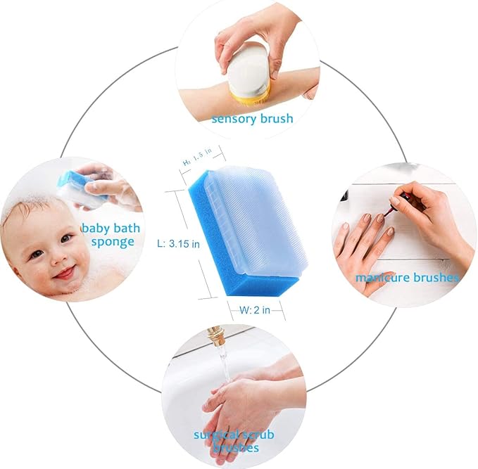 Wellgler's OT Sensory Brush,Autism Sensory Brush for Therapy,Surgical Scrub,Bbaby Sponge for Bathing, Cradle Cap Brush (12Pack)