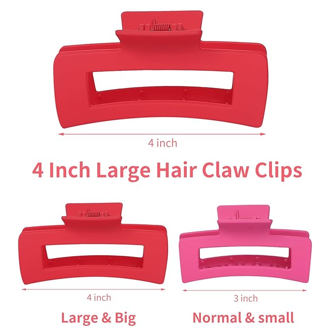 Sisiaipu 4.1 Inch Jumbo Claw Clips for Thick Hair - 12 Pcs Square Hair Accessories for Women and Girls - Dopamine