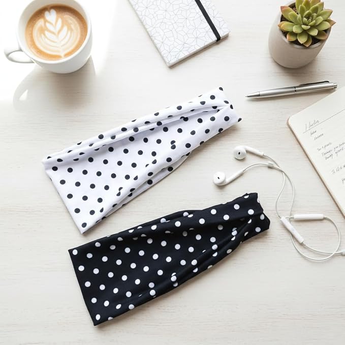 TERSE Headbands for Women Trendy Polka Dot Hair Bands for Yoga Workout Every Day Wide Thick Head Bands
