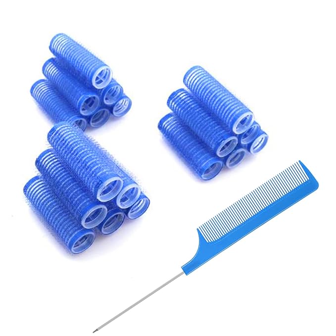18PCS Self Grip Small Hair Curlers Heatless Roller Hair Curlers Pro Salon Hairdressing Curler DIY Curly Hairstyle Hair Rollers Tools Rat Tail Comb for Women Medium Short Hair(0.8 x 2.4 Inch)
