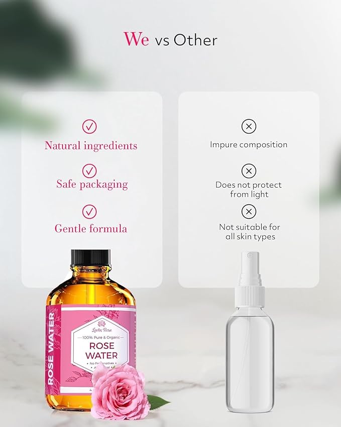 Leven Rose Pure Rose Water Spray for Face, Hair & Body - Hydrating Rosewater Toner & Facial Mist, Natural Moroccan Rosa Damascena, 4 oz