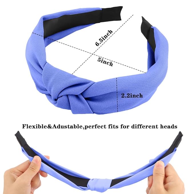AHONEY 5 Pack Blue Knotted Headbands for Women Girls Trendy Fashion Thick Headbands Top Knot Non Slip Cute Hair Accessories Headband Pack Diademas Para Mujer