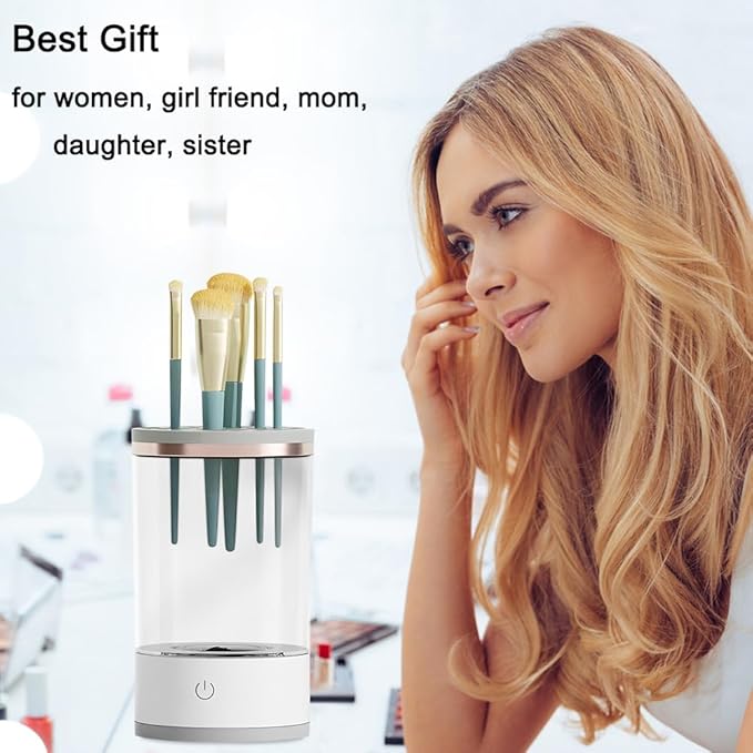 AMYESE Makeup Brush Cleaner, Automatic Makeup Brush Cleaning Machine, 3-in-1 Electric Beauty Brush Cleaner, Air Drying and Dust-proof Organizer, Makeup Brush Tool, Great Gift for Makeup Friends