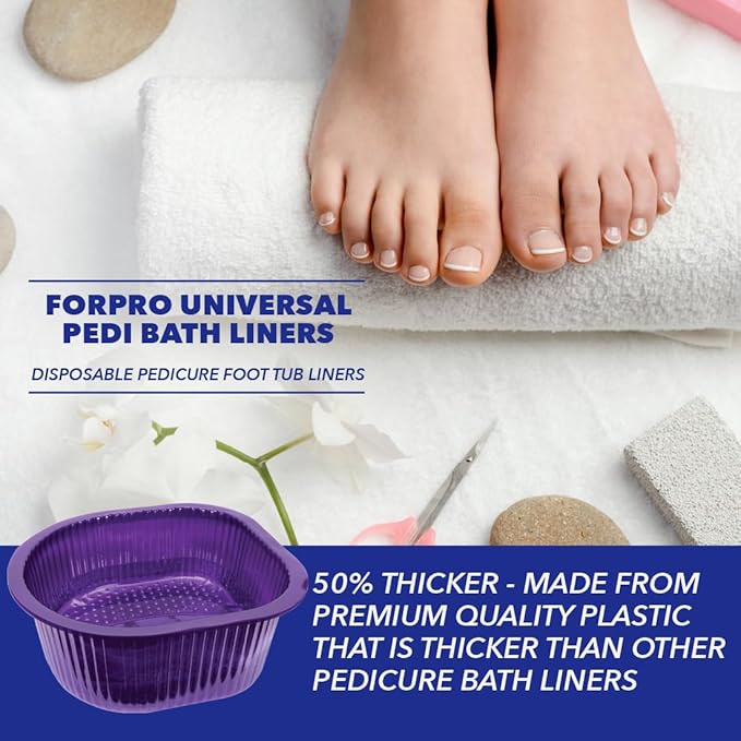 ForPro Universal Pedi Bath Liners - 50% THICKER - Fit Footsie Bath Plus Foot Bath, Disposable Pedicure Foot Tub Liners for Foot Spa Basins & Foot Bath Soaks, Purple, 100-Count