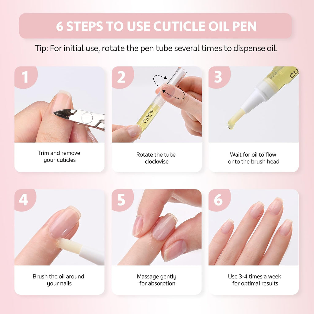 GAOY Cuticle Oil Pen Set, 6Pcs Manicure & Pedicure Accessories with Vitamin E for Nourished and Revitalized Nails, Professional Nail Growth Treatment & Repair Kit