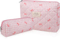Gosect 2PC Makeup Bag Set, Cute Cosmetic Bag for Women Girls, Floral Coquette Aesthetic Toiletry Bag, Travel Make Up Organizer Bag (Little Pink Butterfly)