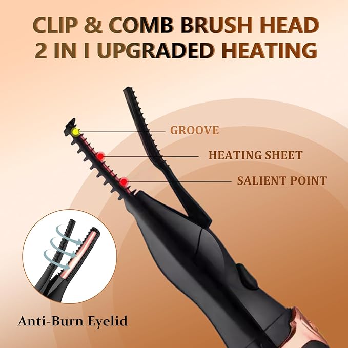 Heated Eyelash Curler - 2-in-1 Clip-Type Design, 3 Temperature Modes, USB Rechargeable Electric Eyelash Curler, Natural Curling 24H Long-Lasting Curl, Gift for Women & Girls, Shiny Black B