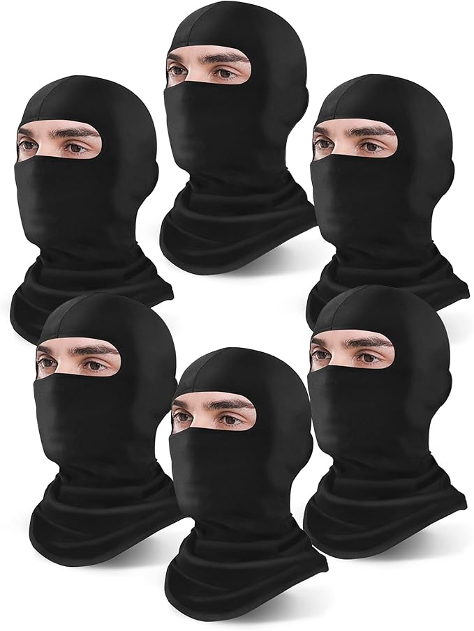 Xeoxarel 6 Piece Ski Balaclava, UV Protector Face Mask for Men/Women, Black