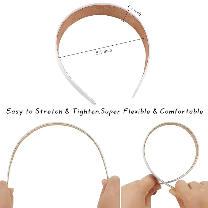 Wecoe 10 Pack White Headband 1 Inch Wide Satin Headbands Women Non Slip Fashion Plain Head Bands Solid Hair Bands DIY Holiday Hair Accessories for Women Girls Diademas Para Mujer