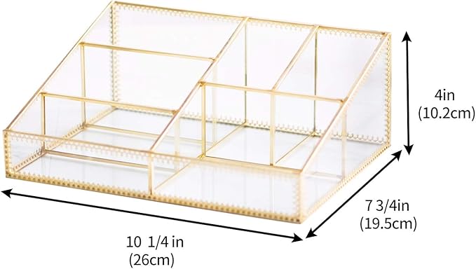 Levilan Makeup Organizer Antique Countertop Cosmetic Storage Box Glass Beauty Display, Gold Spin Large Capacity Holder for Brushes Lipsticks Skincare Toner