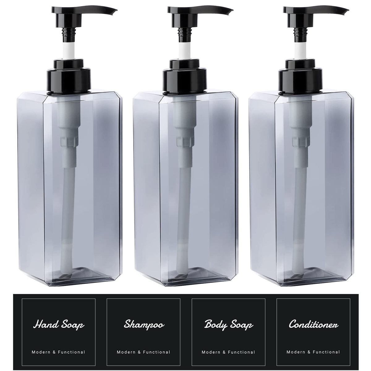 Suream 9.5oz Refillable Pump Press Bottles, Plastic Shampoo and Conditioner Dispenser, 280ml Reuable Cosmetic Empty Bottle, Bathroom Countertop Shower Dispensers for Body Wash, Hand Sanitizer, 3Pack