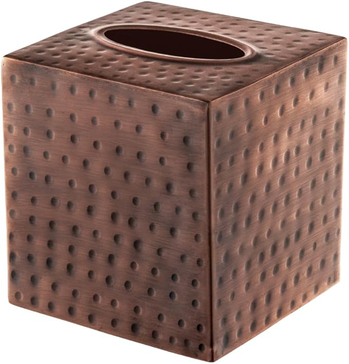 Monarch Abode Tissue Box Cover Square – Hand Hammered Antique Copper Metal Tissue Holder Box for Bathroom Accessory, Aesthetic Decorative Facial Napkin Cube for Modern Home Decor