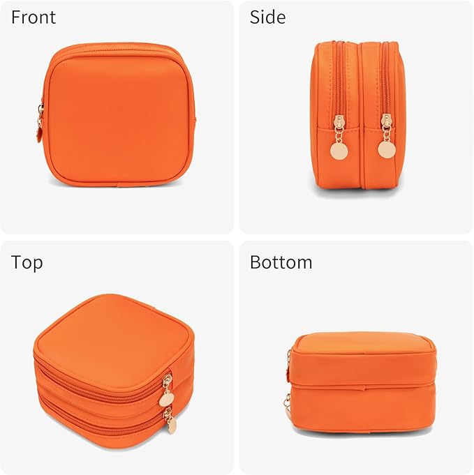 XIAOLER Small Makeup Pouch, Double Zipper Cosmetic Bag, Travel Makeup Bag, Cute Makeup Bag for Purse, Mini Toiletry Bag (Peach)