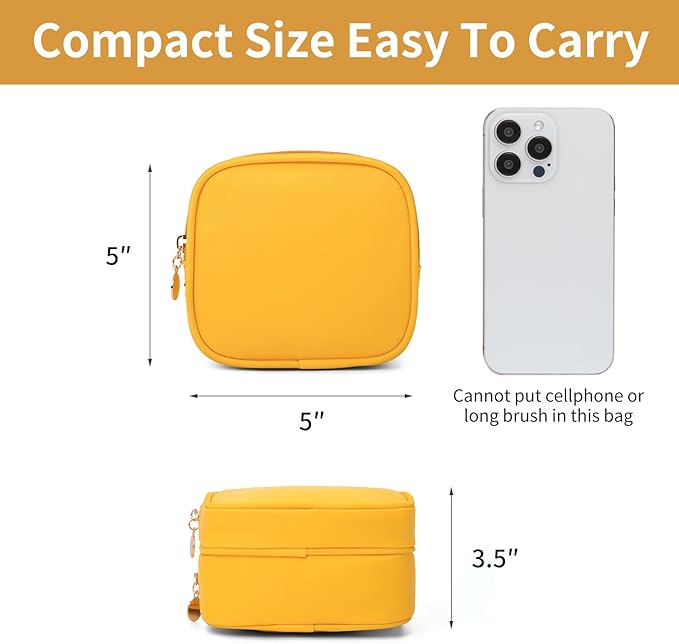 XIAOLER Small Makeup Pouch, Double Zipper Cosmetic Bag, Travel Makeup Bag, Cute Makeup Bag for Purse, Mini Toiletry Bag (yellow)