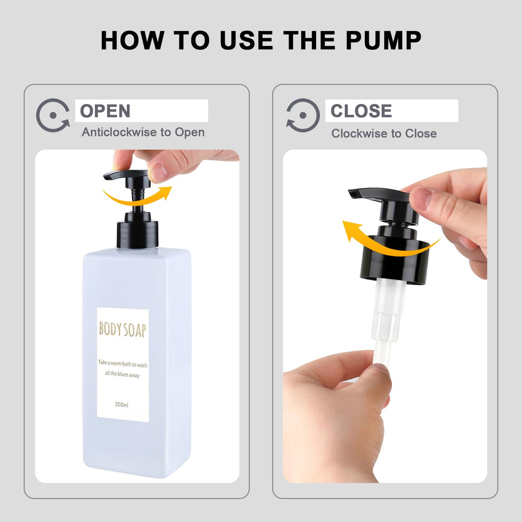 DEROANBOTT Shampoo and Conditioner Dispenser (Set of 2, 16.9oz) Modern Refillable Shampoo Pump Bottles for Shower Soap - Empty Body Wash Dispenser Set for Bathroom (White+Black)