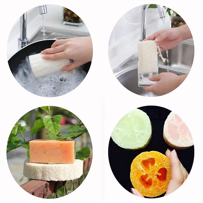 pisdoplop Natural Loofah Exfoliating Body Sponge Scrubber, 4 inch-Long Organic Loofa Luffa Plant-Based for Men & Women Skin Care Bath Shower Cleaning, Natural Sponges for Dishes