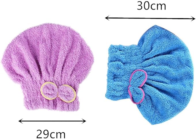 LNJBABAO 2 Pcs Microfiber Hair Drying Towels, Ultra Absorbent Cap Bowknot Turban for Women Adults or Girls, Multicolour