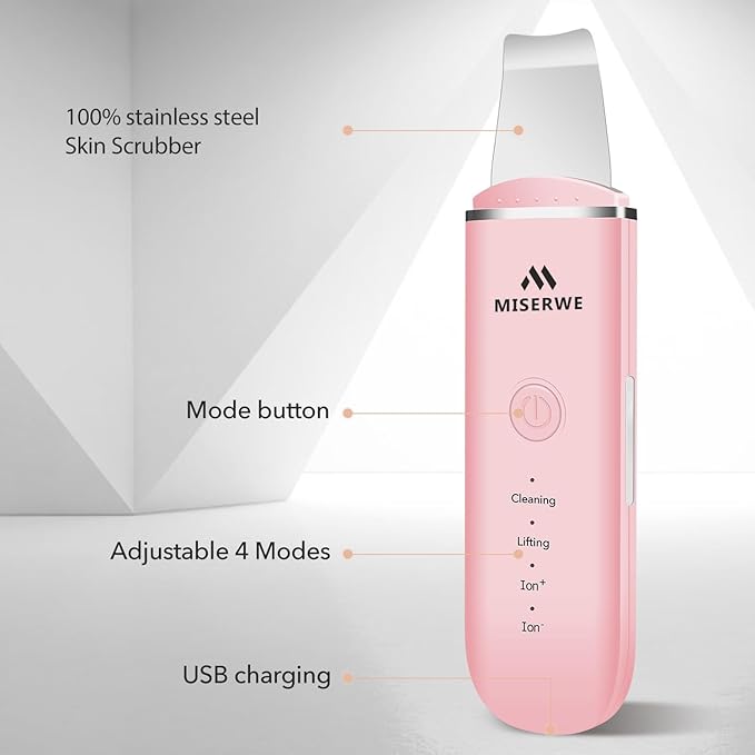 Skin Scrubber Face Skin Spatula Facial Scrubber Spatula Pore Cleaner with 4 Modes (Pink)