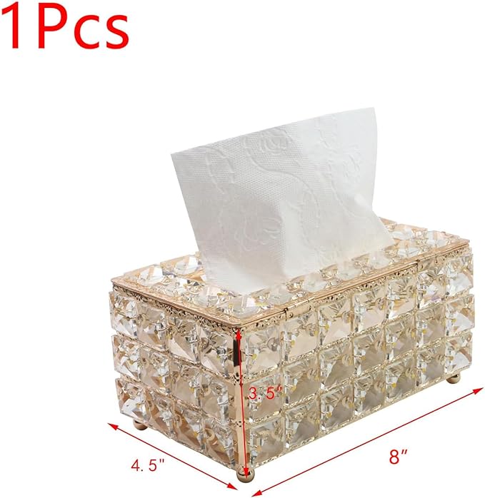 Geesatis Tissue Box Cover,Rectangle Tissue Box Holder,Gold 8''x4.5''x3.5''