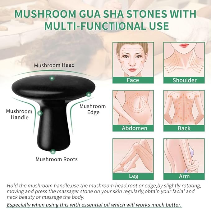 HDYAR 2 Pcs Mushroom Shaped Hot Stones Gua Sha Facial Tools Natural Basalt Stones Hot Rock Massage Tools for Body, Face, Home SPA, Relaxing
