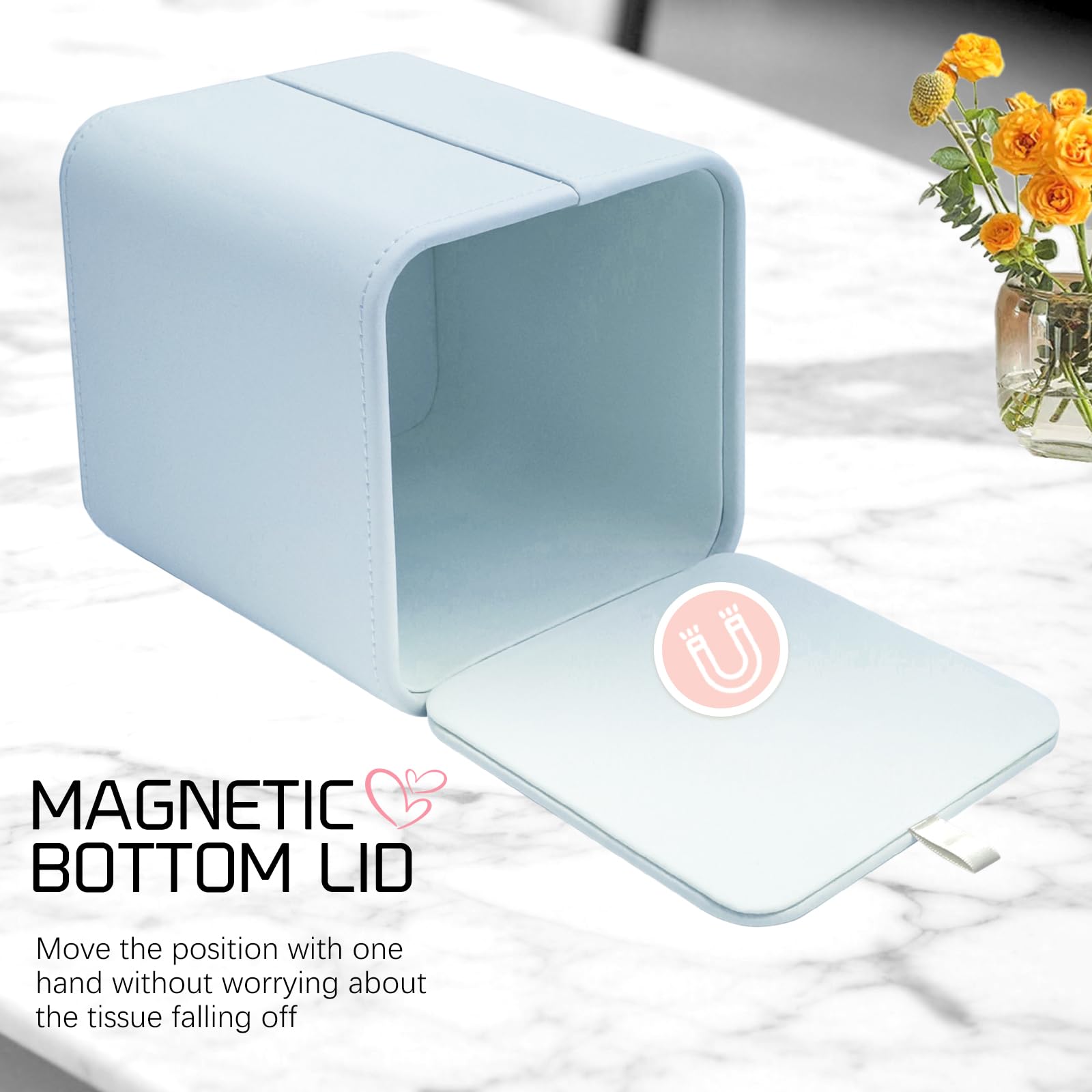 TNIIFXC Tissue Box Holder Square PU Leather Stylish Facial Tissue Box with Magnetic Closure Decorative Cube Tissue Box Cover for Bathroom Vanity Office