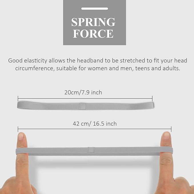 Bememo 4 Pieces Thick Non-Slip Elastic Sport Headbands Hair Headbands for Women and Men (Gray)