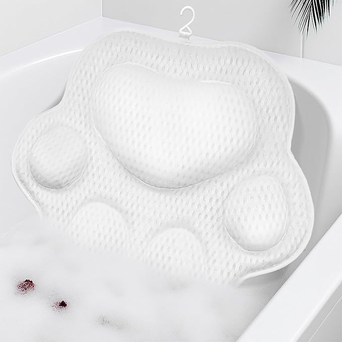 Cute Cat Paw Bath Pillow | Ergonomic Spa Cushion with Non-Slip Design | Quick-Drying, Supports Head, Neck & Back | Unique Gift for Women
