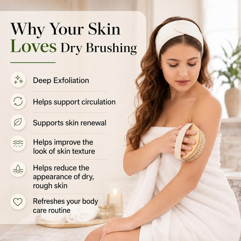 Vera Essence Dry Body Brush for Women & Men, Dry Brush for Lymphatic Drainage, Exfoliating Body Brush with Natural Boar Bristles, Massage Nodes & Bamboo Base for Dry Skin