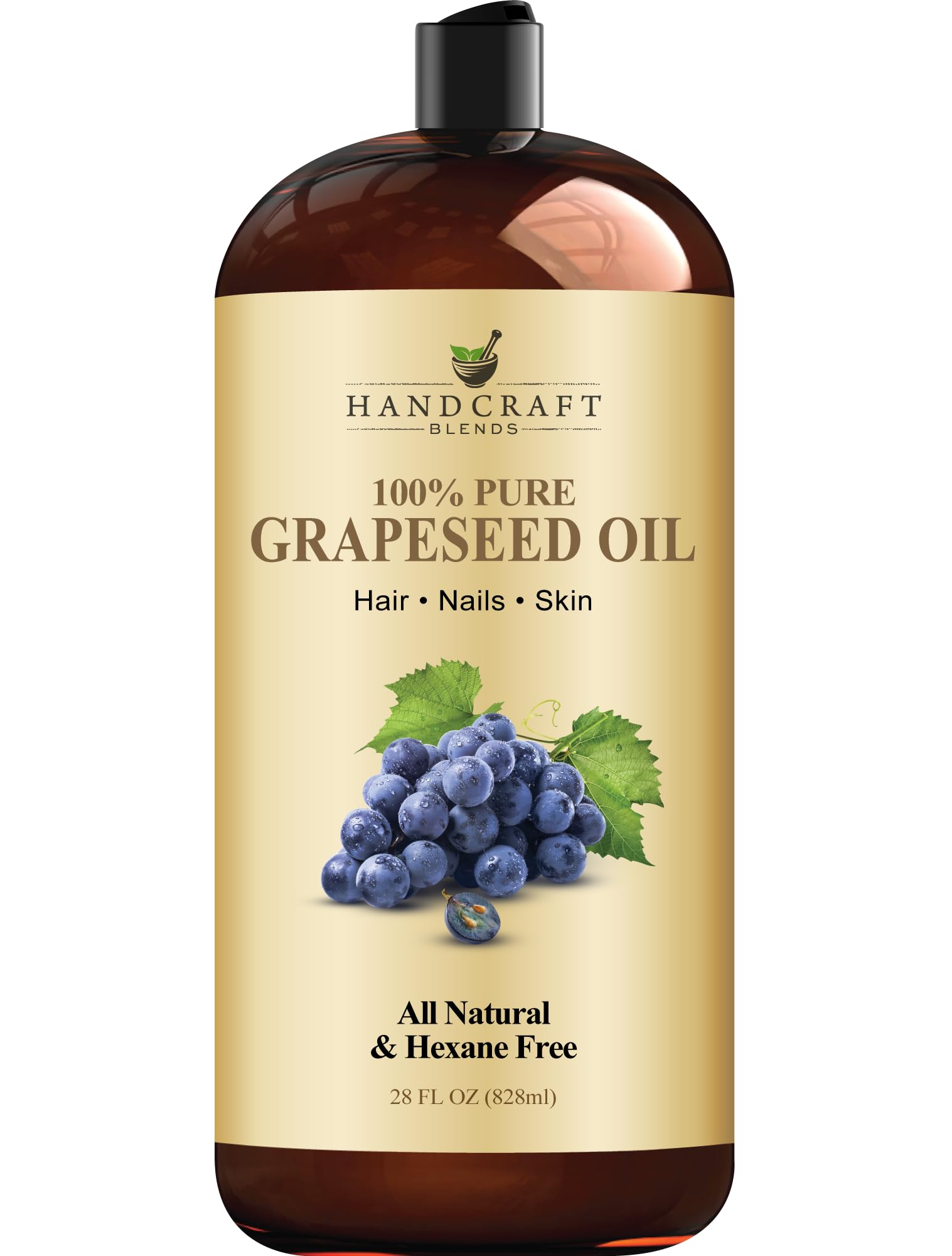 Handcraft Blends Grapeseed Oil | 100% Pure and Natural | Bath & Body Oil | Premium Grade Carrier Oil | Skin | Hair | Body | Massage | Cold-Pressed | Hexane-Free | 28 Fl Oz