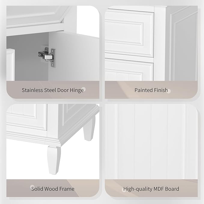 Harper & Bright Designs 24" Bathroom Vanity with Sink, Free Standing Single Basin Vanity Set with Tip-Out Drawer, 2 Drawers, and One Door, Wood Bathroom Cabinet with Ceramic Basin for Bathroom, White