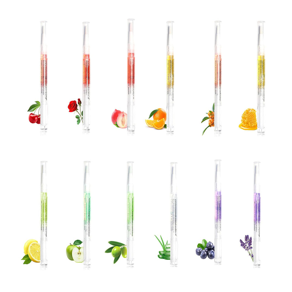 BEVINAS Nail Cuticle Oil Pens 12 Scent Set – Moisturizing Nail & Cuticle Care with Natural Oils, Soft Brush Applicator, Travel-Friendly Nail Beauty Kit (12 Pack)