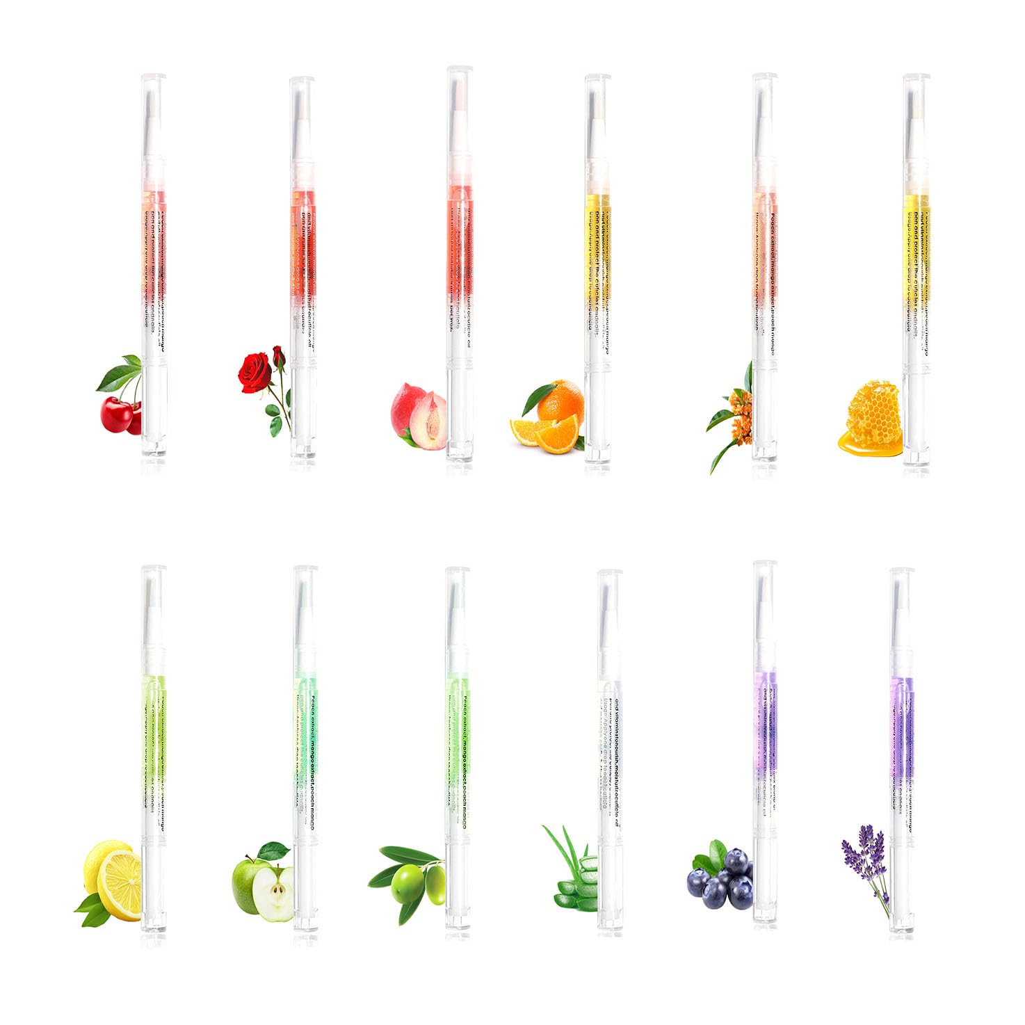 BEVINAS Nail Cuticle Oil Pens 12 Scent Set – Moisturizing Nail & Cuticle Care with Natural Oils, Soft Brush Applicator, Travel-Friendly Nail Beauty Kit (12 Pack)