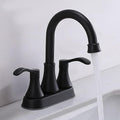 Matte Black Bathroom Sink Faucet, 2-Handle 4 Inch Centerset Lead-Free Modern Commercial, 360° Swivel High-Arc Spout Lavatory Vanity Faucets Set for Sink with Drain & Water Hoses, VALZST050B