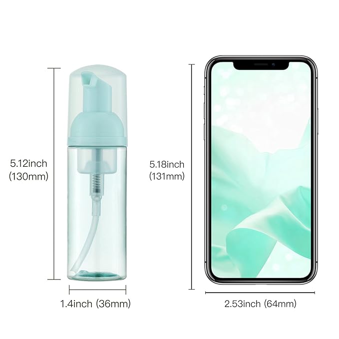 Owlyee Travel Foam Pump Bottle - 2oz Small Size Foaming Hand Soap Dispenser - Mini Portable Mousse Lash Shampoo Kit Container for Hair - Empty Leak Proof Plastic Green Foamer for Liquid Toiletry 3Pack