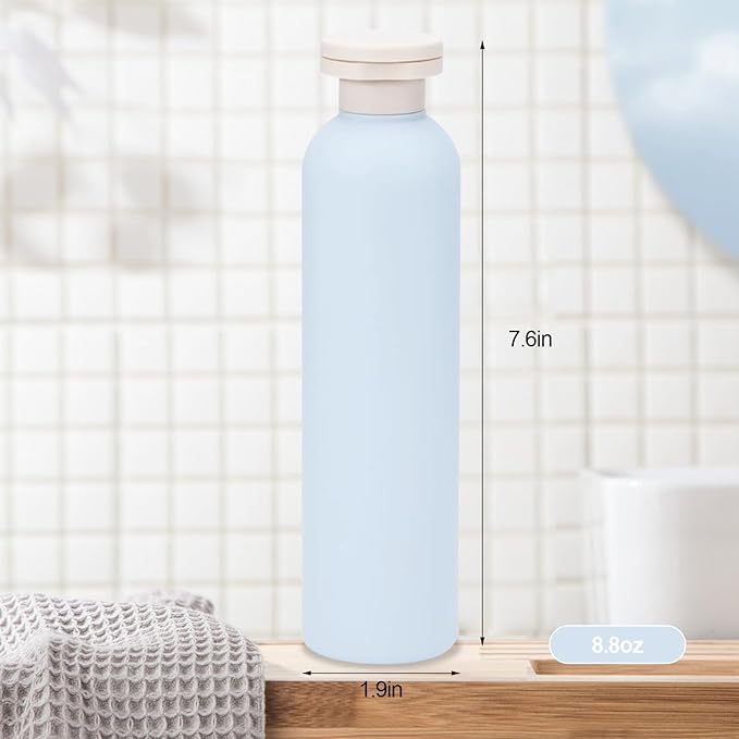 Harewu 3Pcs 8.8oz Flip Top Squeeze Bottles,Reusable and Refillable Leak Proof Travel Bottles,For Lotions,Facial Creams,Shampoos,Hair Conditioner (Blue)