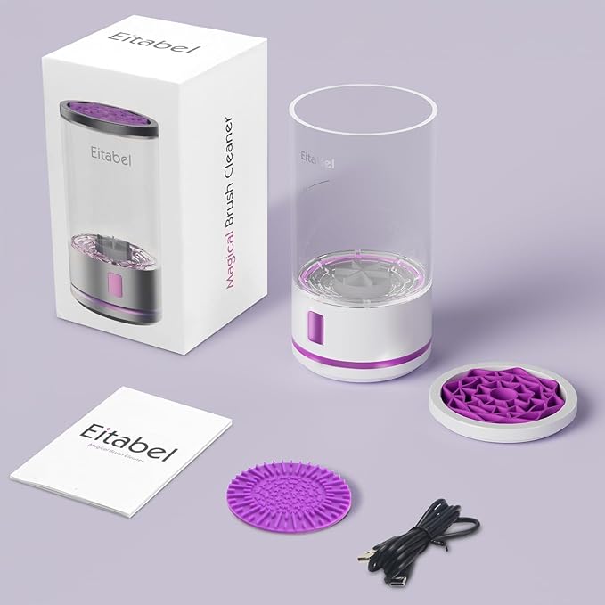 EITABEL Makeup Brush Cleaner machine, 2 in 1 Makeup Brush Cleanser & Washer, 7000 RPM High-Speed Deep Cleaning, Portable Automatic Cosmetic Brush Cleaner for Foundation Brush Sponge, White2