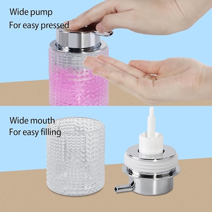 Fvstar Foaming Hand Soap Dispenser, 10 oz Refillable Clear Glass Foam Soap Dispenser with Large Pump Bottle Container for Kitchen and Bathroom,1 pc