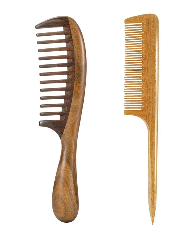 Louise Maelys 2 Pack Wooden Hair Combs, Wide Tooth And Tail Comb