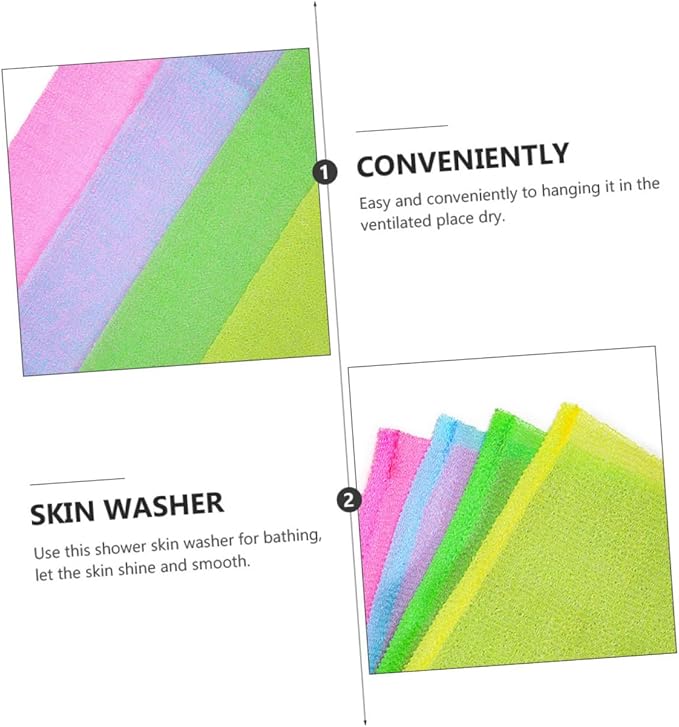 FOMIYES 4pcs Back Scrubber Exfoliating Shower Washcloths for Skin Types Body Cleaning Tool Yellow Green