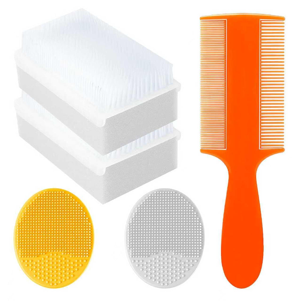 Cradle Cap Brush for Babies, Set of 5 Baby Bath Essentials with Bath Sponge Silicone Scrubber Long Handle Comb for Newborns Toddlers Boys Girls (Orange)