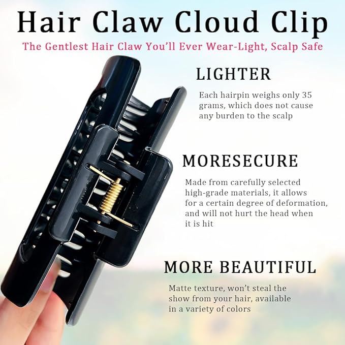 Fashion Hair Clips, Cloud Hair Pins for Women, 3.9 inch Hair Claw Clip for Thick/Fine/Thin/Curly Hairstyle, White 2 Pack