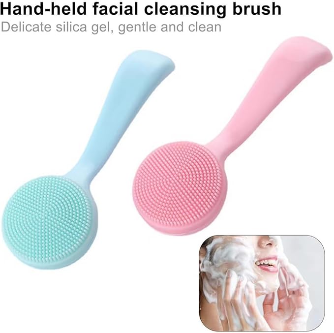 4 Pack Silicone Manual Facial Cleansing Brush,Skin Friendly Soft Bristles Waterproof Face Scrubber Exfoliating Brush for Women and Men Blackheads Makeup Residues Removal(Blue & Pink)