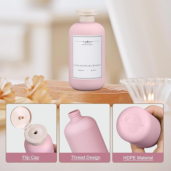 UMETASS 6.8oz Travel Bottles for Toiletries, Empty Plastic Squeeze Bottles with Flip Cap, Lotion Container for Toiletries Travel Size Shampoo and Conditioner (3 pack, pink)