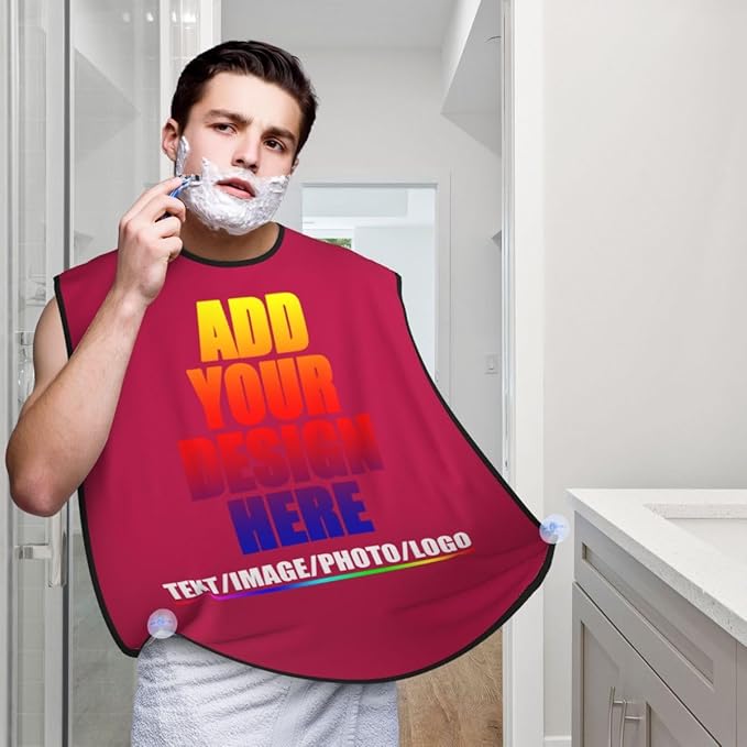 Personalized Custom Beard Bib Apron Design Your Photo Text Logo Beard Hair Catcher Non-Stick Beard Shave Capes for Trimming Shaving Fuchsia
