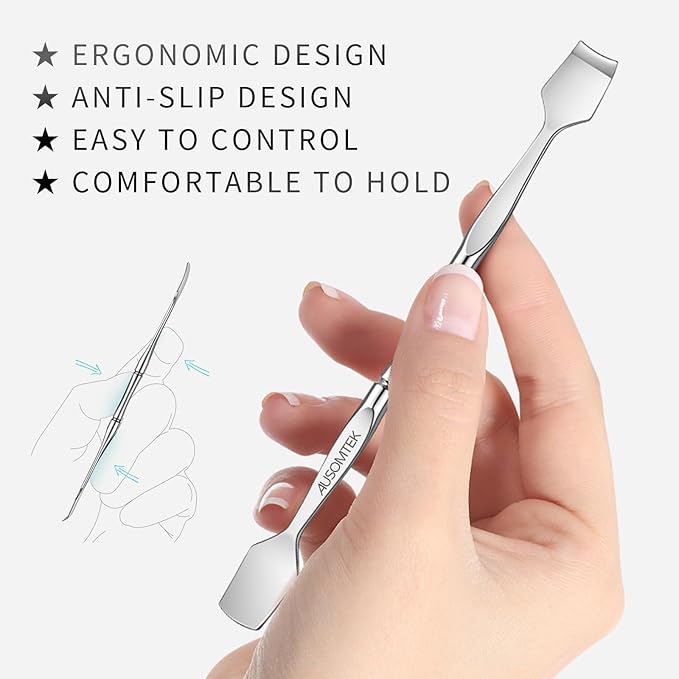 AUSOMTEK Blackhead Remover Tool & Facial Pore Cleaner, Dual-Ended Stainless Steel Face Spatula for Skin Care Routine, Includes Cyan PU Case