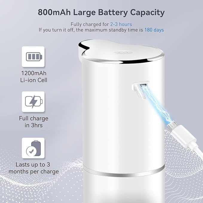 Secura Foaming Soap Dispenser, 10oz/300ml Touchless Automatic Soap Dispenser with Adjustable Volume Control, Rechargeable Hands Free Soap Dispenser for Kitchen, Bathroom (White)