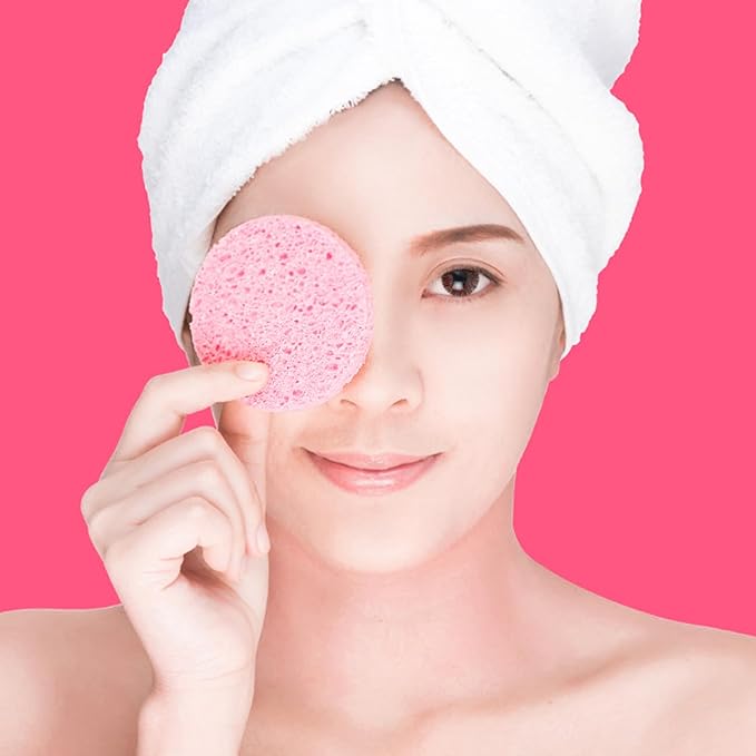 WORFACE 120 Pcs Pink Compress Face Sponges - Compact Facial Sponge Set for Cleansing, Makeup Removal, Exfoliation