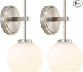 Brushed Nickel Battery Operated Wall Sconce Set of 2, Wireless Rechargeable Sconces Wall Lighting with Remote Control, LED Wall Lights with Opal White Glass Shade, 12 Colors RGB & 3 CCT Bulb