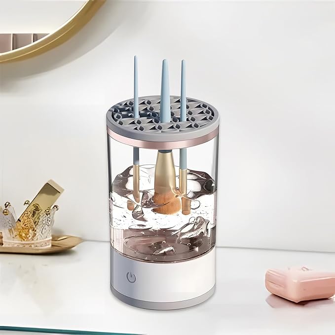 AMYESE Makeup Brush Cleaner, Automatic Makeup Brush Cleaning Machine, 3-in-1 Electric Beauty Brush Cleaner, Air Drying and Dust-proof Organizer, Makeup Brush Tool, Great Gift for Makeup Friends